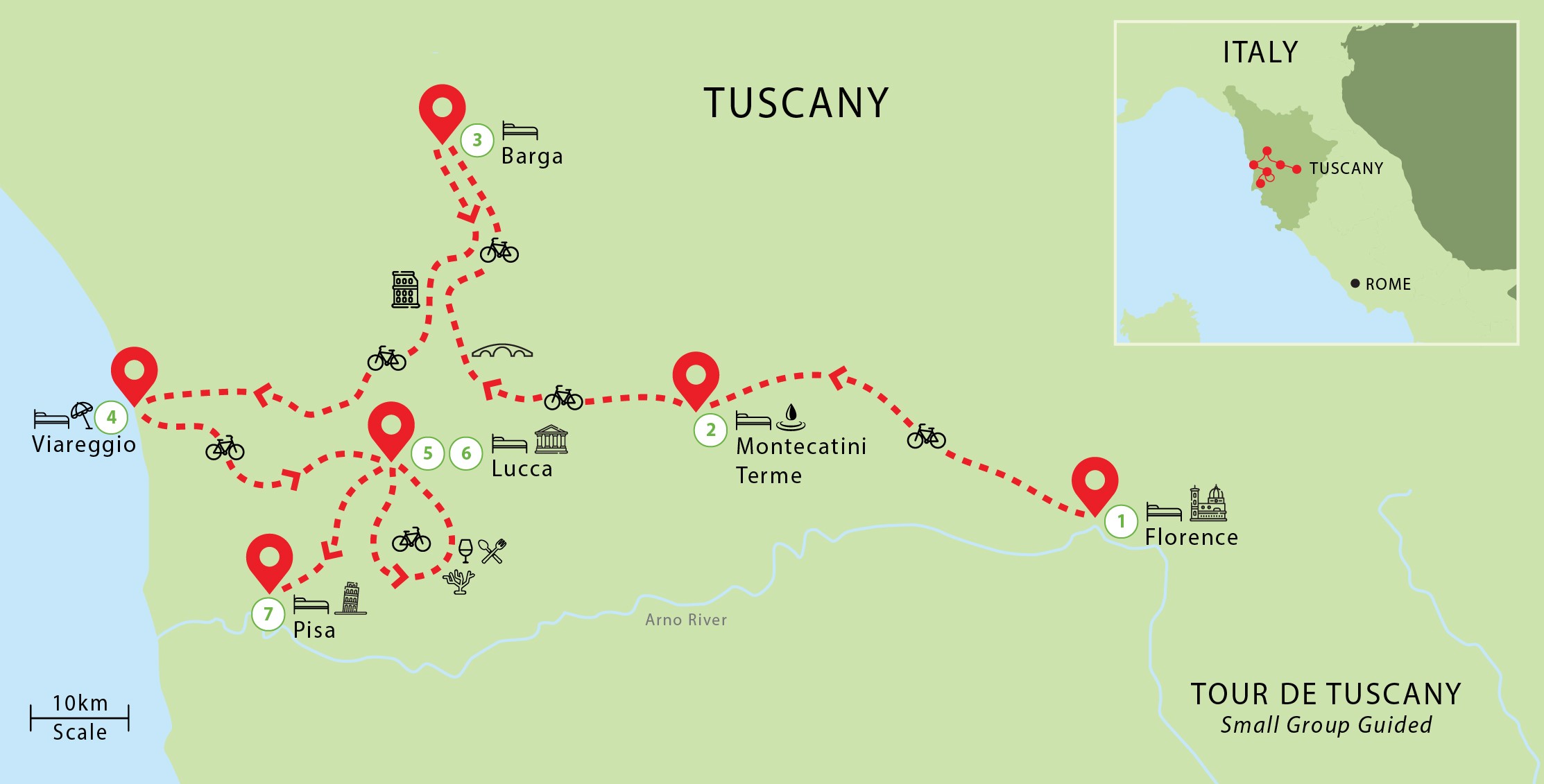 tuscany italy cycling tour map