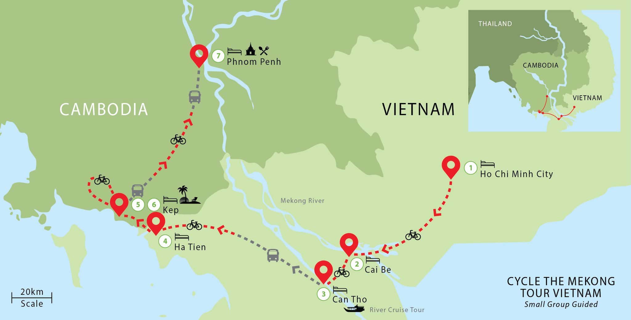 Vietnam cycling tour map