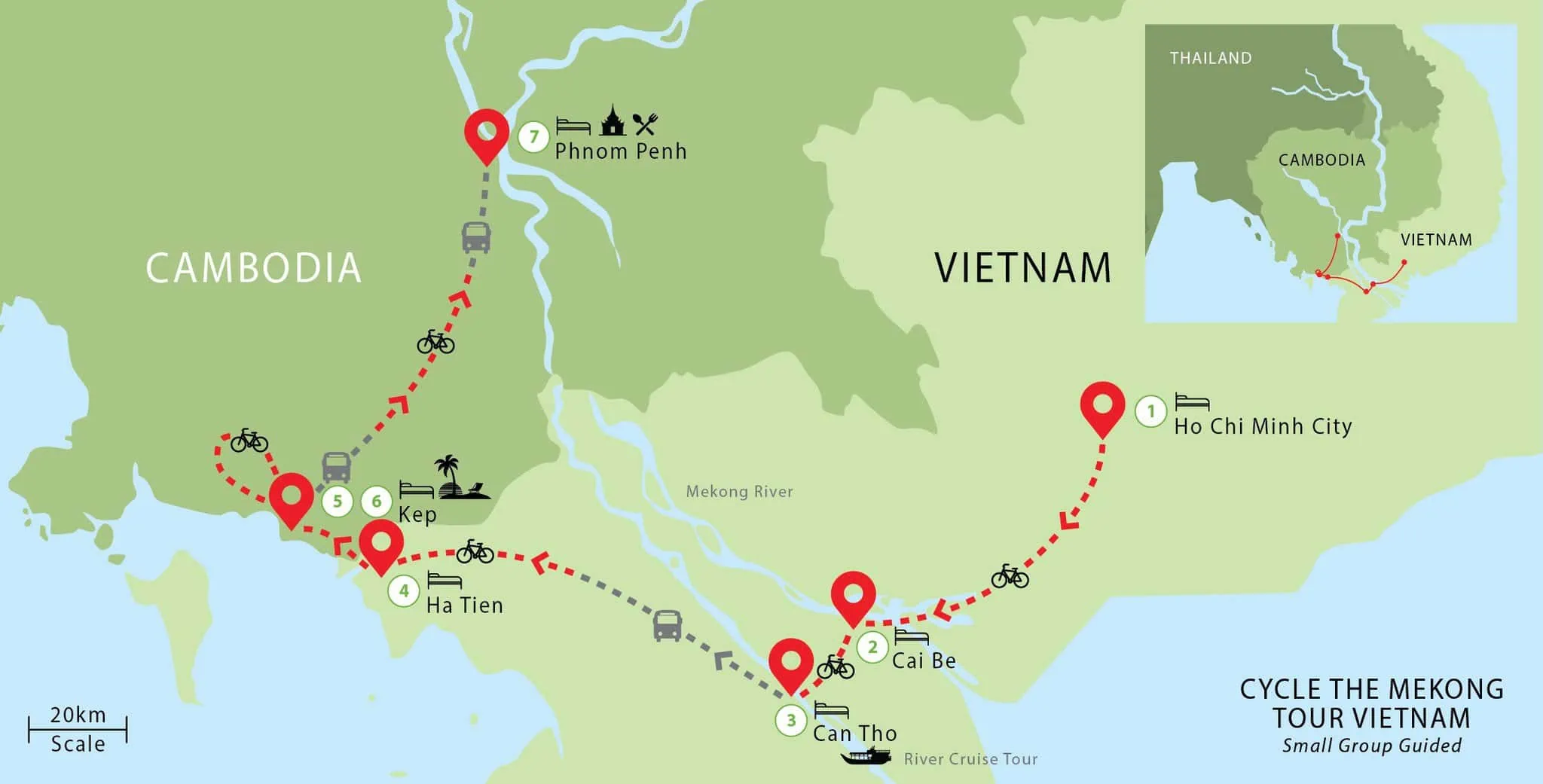 Vietnam cycling tour map