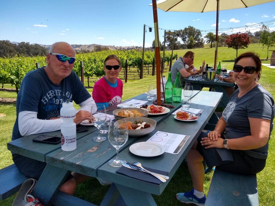 Lunch on our cycling tour north east Victoria