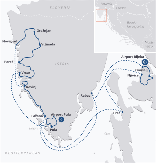 istria sail & cycling tour croatia 2025 map