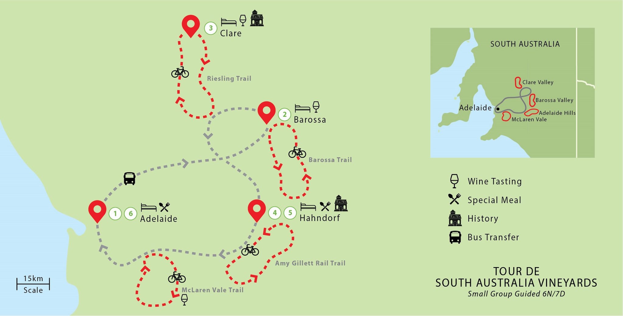 South Australia cycling tour South Australia cycling tour map