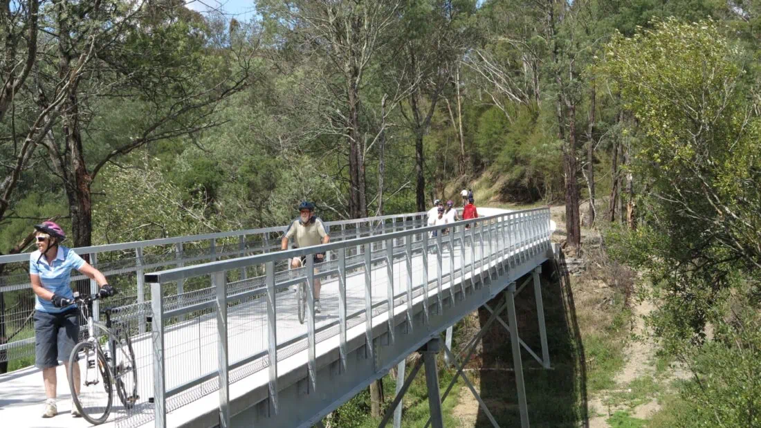 cyclists on bridge on great southern rail trail