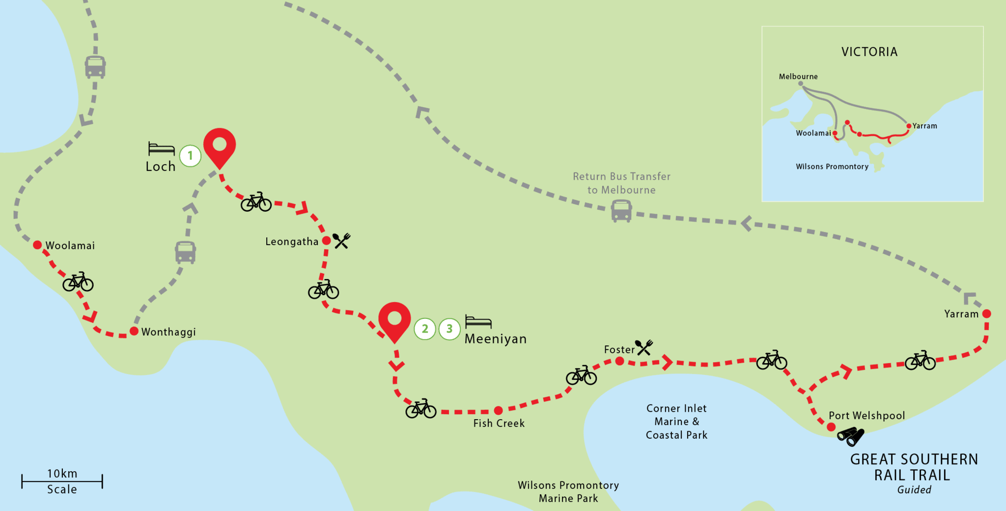 Great Southern Rail Trail cycling tour map