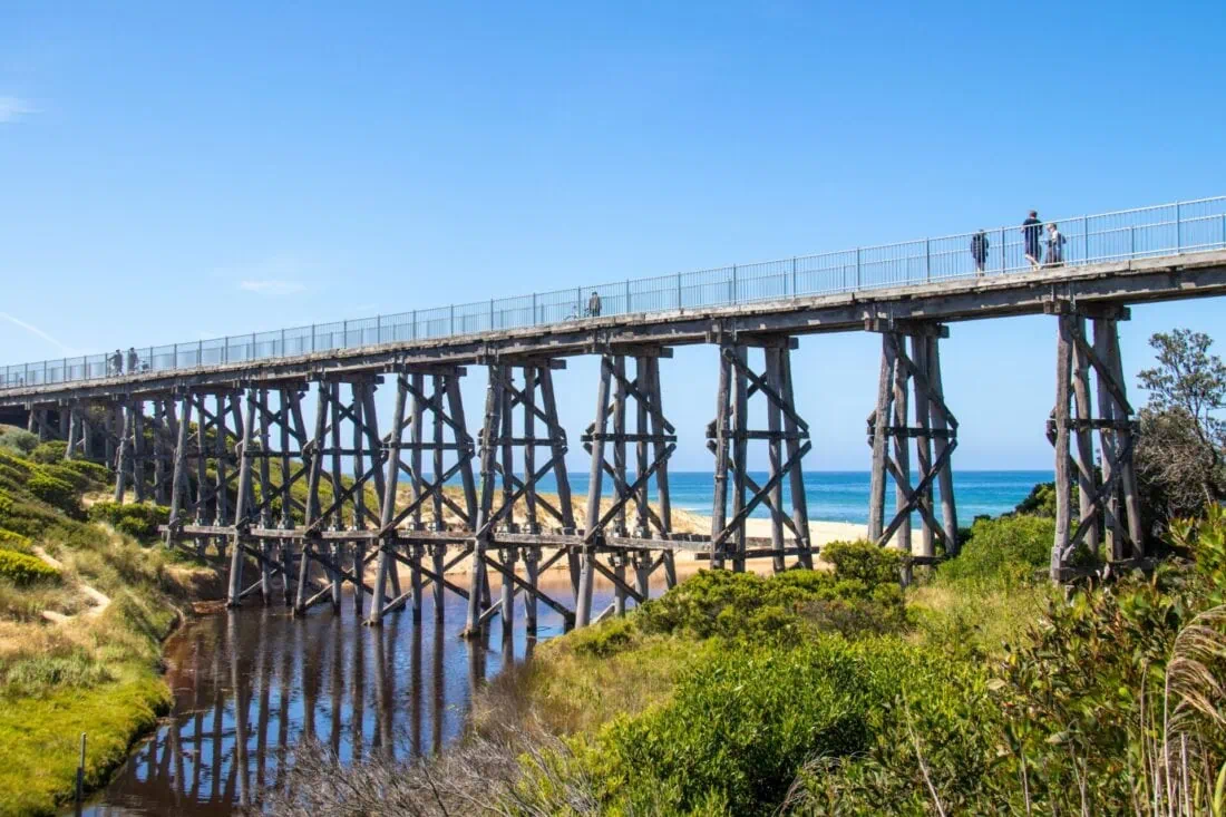 riding the bourne creek bridge on the bass coast trail victoria