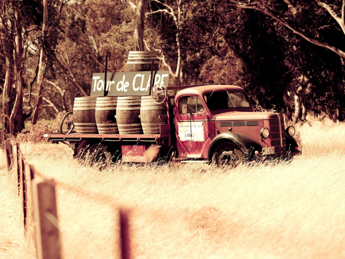 Wine barrels on old truck