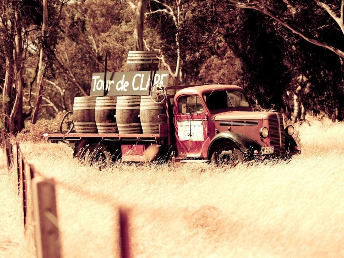 Wine barrels on old truck