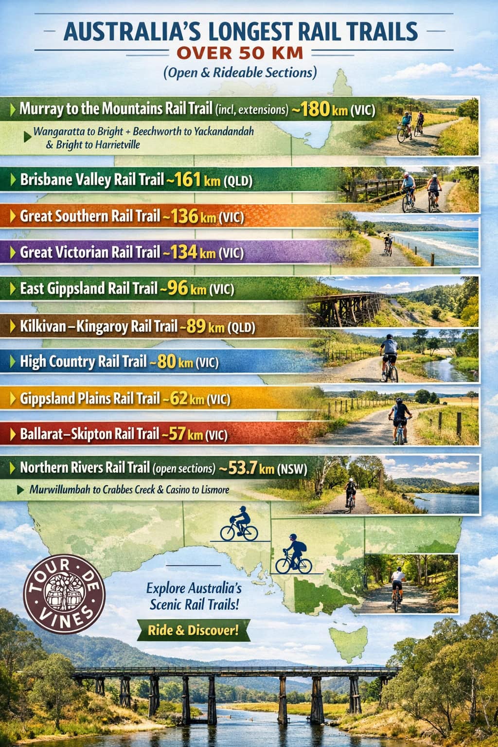 Australia's rail trails by length infographic