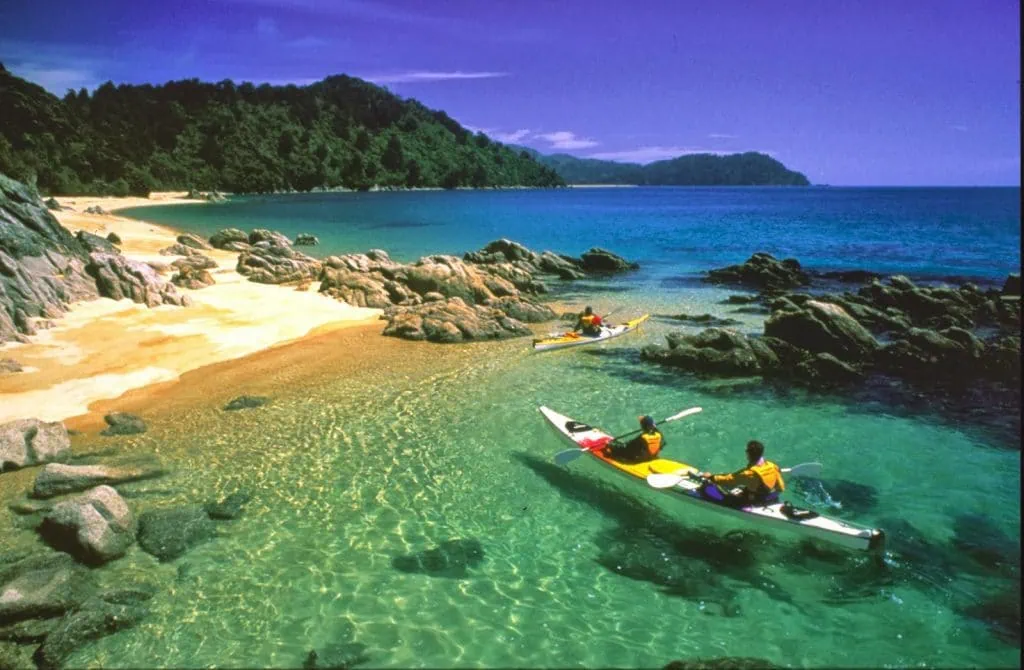 Kayaking in Abel Tasman national park on the Great Taste Trail tour