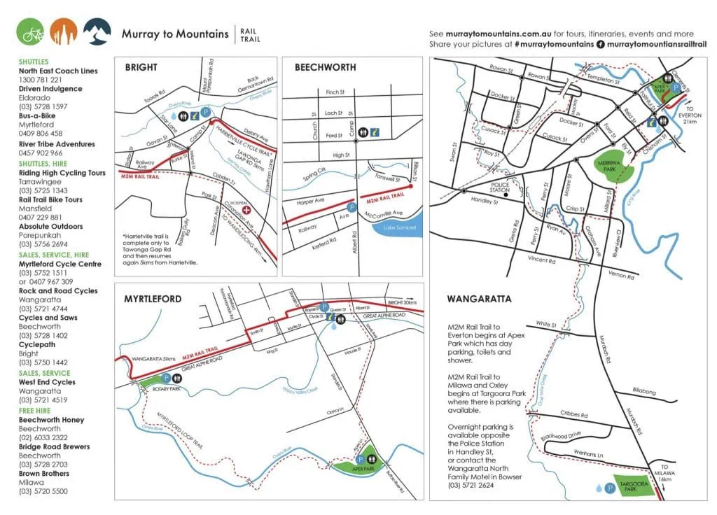 Murray to Mountains rail trail map -Towns