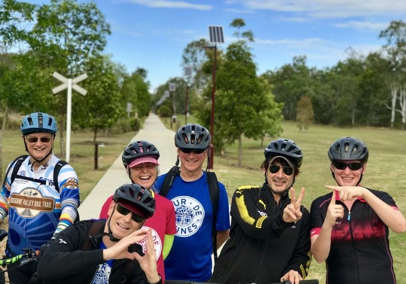 Happy guests on Brisbane Valley Rail Trail cycling tour Queensland